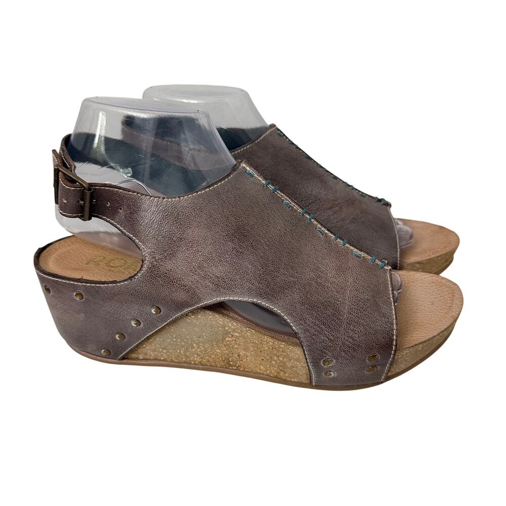 Roan by Bed Stu Fortnite Wedge Sandals Womens Size 9 Studded Brown Leather